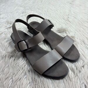 Munro Women's 11 Gray Khaki Leather Double Strap Cleo Sandals Classi Preppy